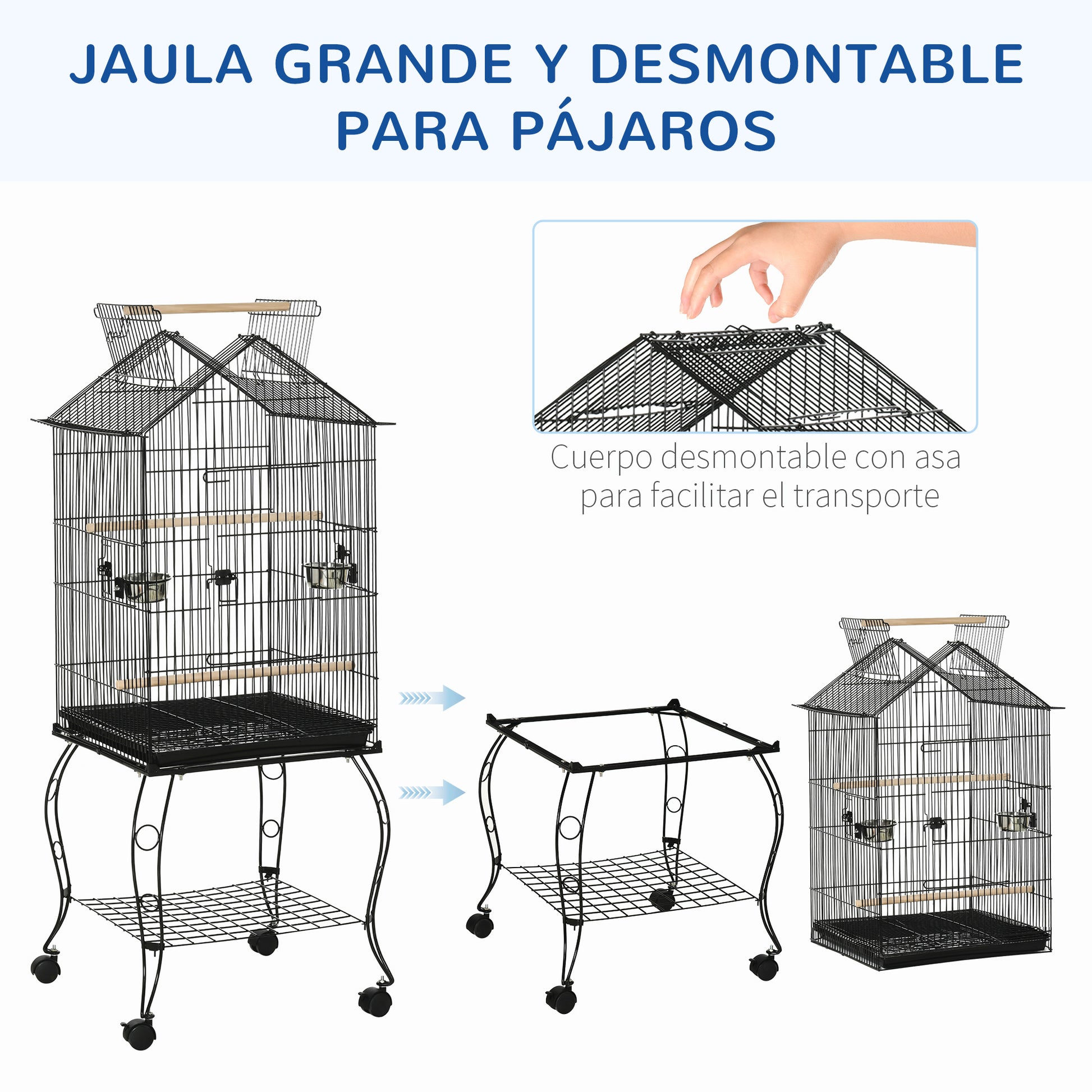 Pawhut Jaula Para Pájaros 50x58x145 Cm Con 3 Puertas 2 Comederos 3 Perchas_3