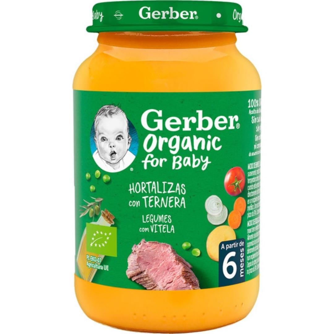 Tarrito de puré ecológico para bebés de Hortalizas con Ternera Gerber 190 g