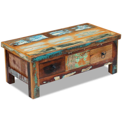 Mesa De Centro Con Cajones Madera Maciza Reciclada 90x45x35 Cm_2