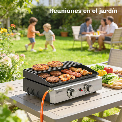 Outsunny Barbacoa De Gas Con 2 Quemadores 5 Kw Plancha Rejilla Calentadora_4