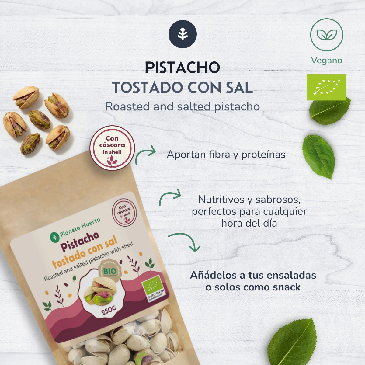 Pistacho en cáscara tostado y salado ECO Planeta Huerto 1 kg