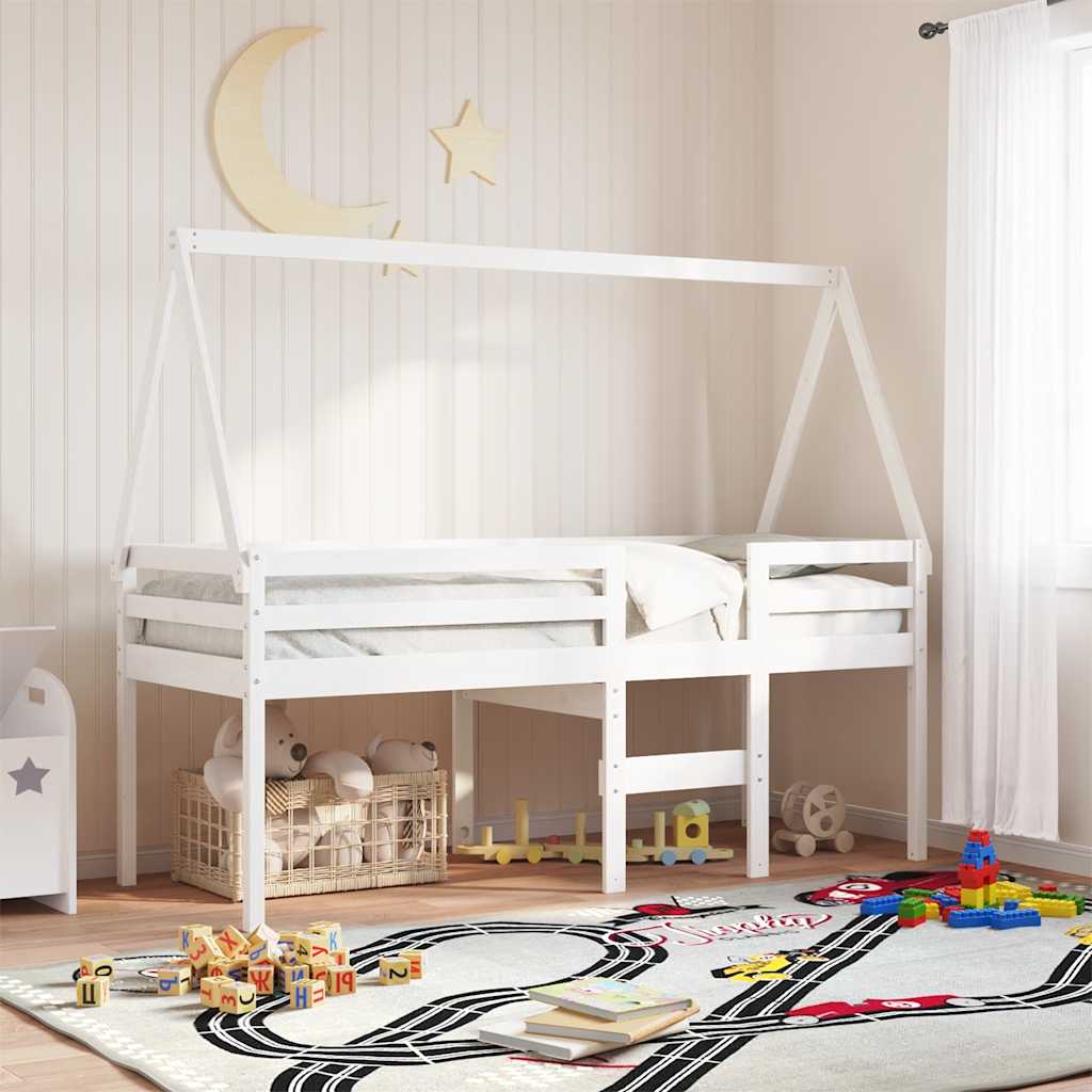 Techo De Cama Infantil Madera Maciza Blanco 199x80,5x88 Cm_1