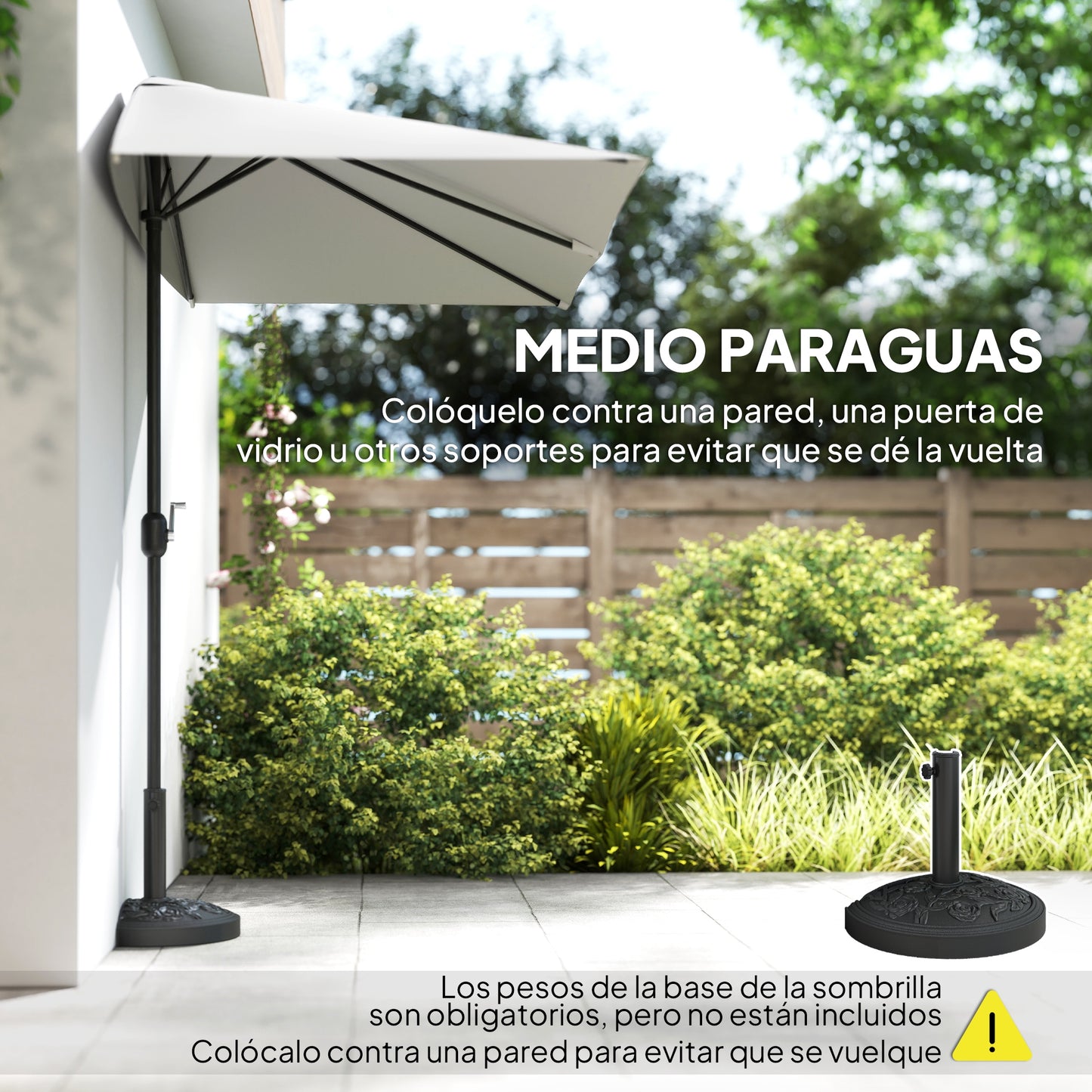 Outsunny Media Sombrilla 230x130x245 Cm Parasol De Pared Con Manivela Crema_3
