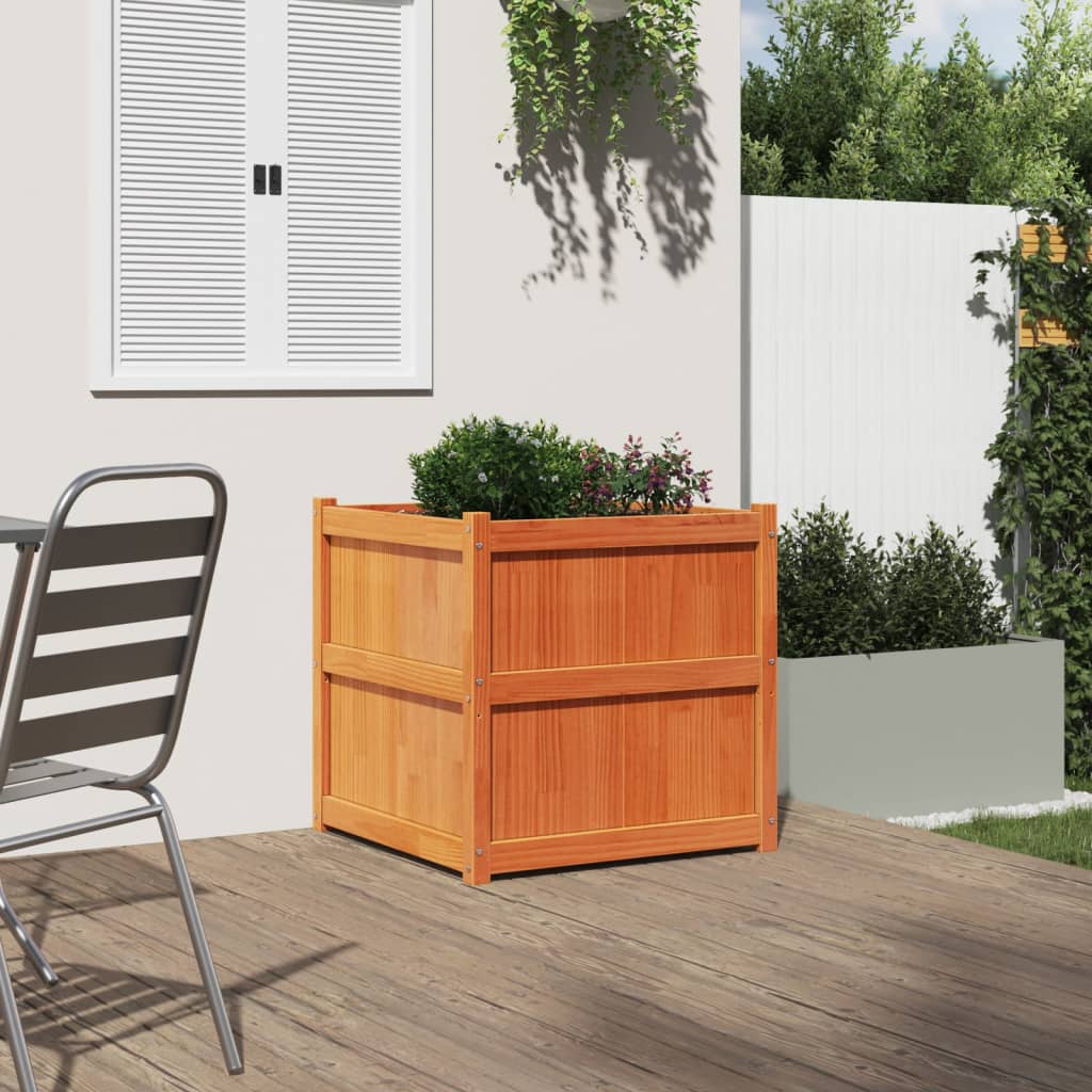 Jardinera Exterior Madera Maciza Pino Marrón Cera 70x70x70 Cm_2
