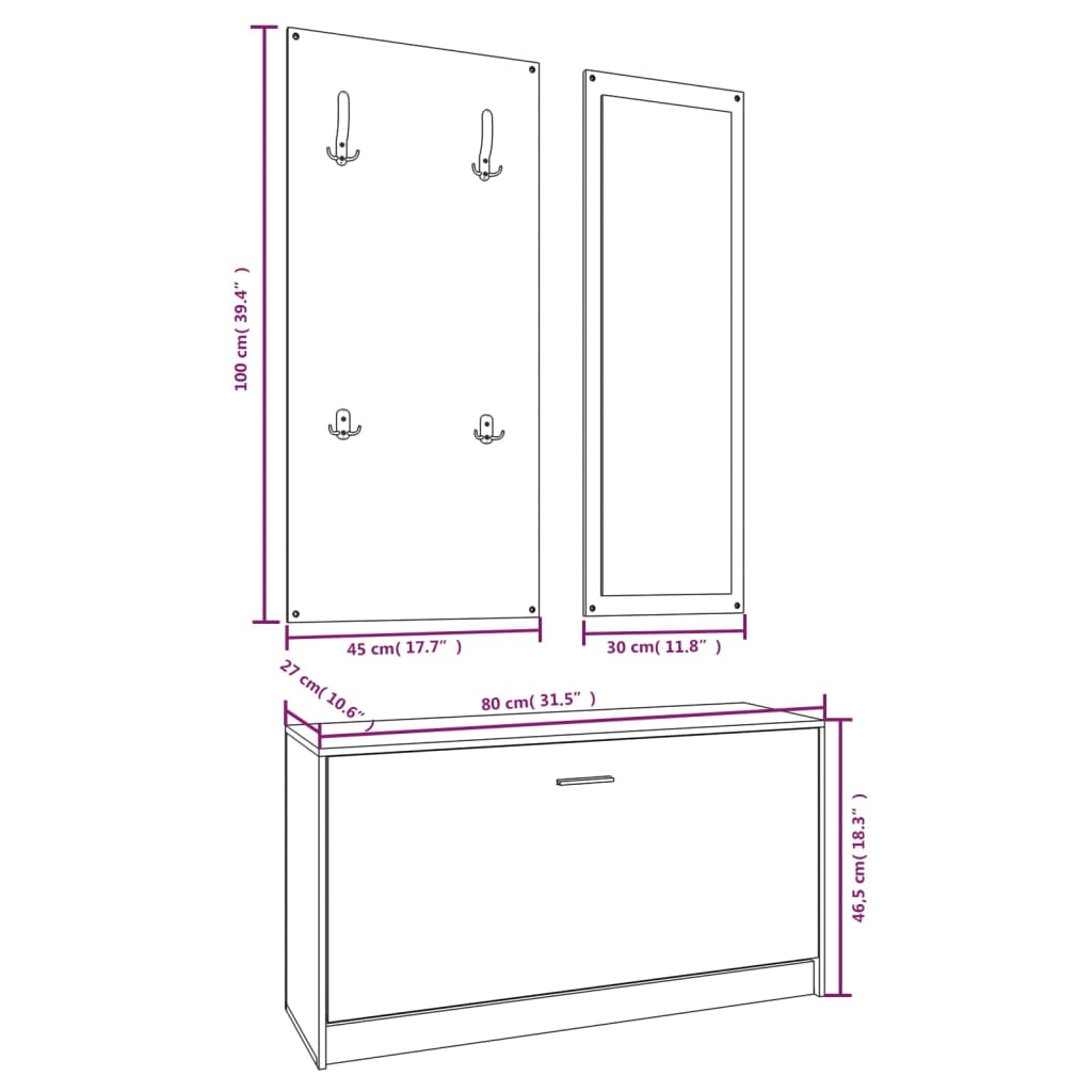 Set De Mueble Zapatero 3 En 1 Madera Contrachapada Marrón Roble / Vetonek_2