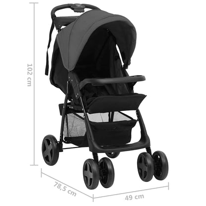 Vidaxl Carrito De Bebés 2 En 1 De Acero Gris Oscuro Y Negro_2