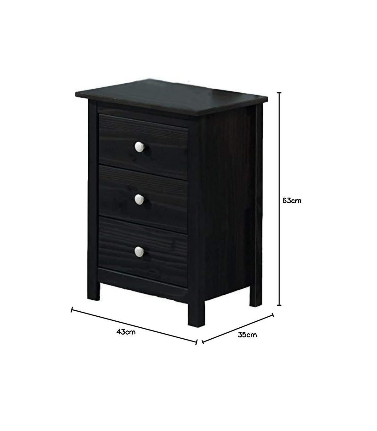 Mesita 3 Cajones Dormitorio Juvenil Madera Maciza Color Wengue. 63 Cm(alto)43 Cm(ancho)35 Cm(fondo)_4