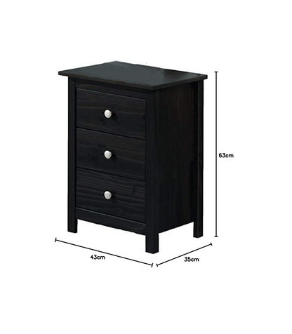 Mesita 3 Cajones Dormitorio Juvenil Madera Maciza Color Wengue. 63 Cm(alto)43 Cm(ancho)35 Cm(fondo)_3