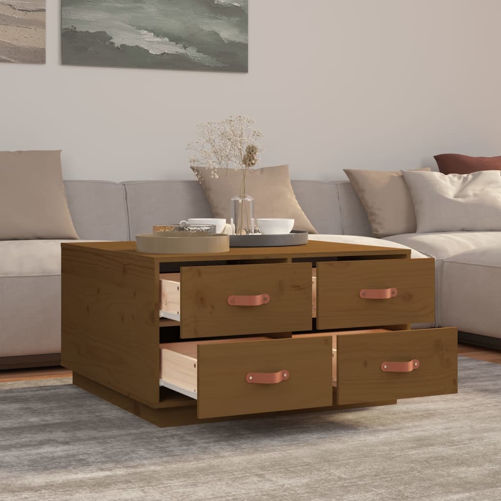 Mesa De Centro Madera Maciza De Pino Marrón Miel 80x80x45 Cm_2
