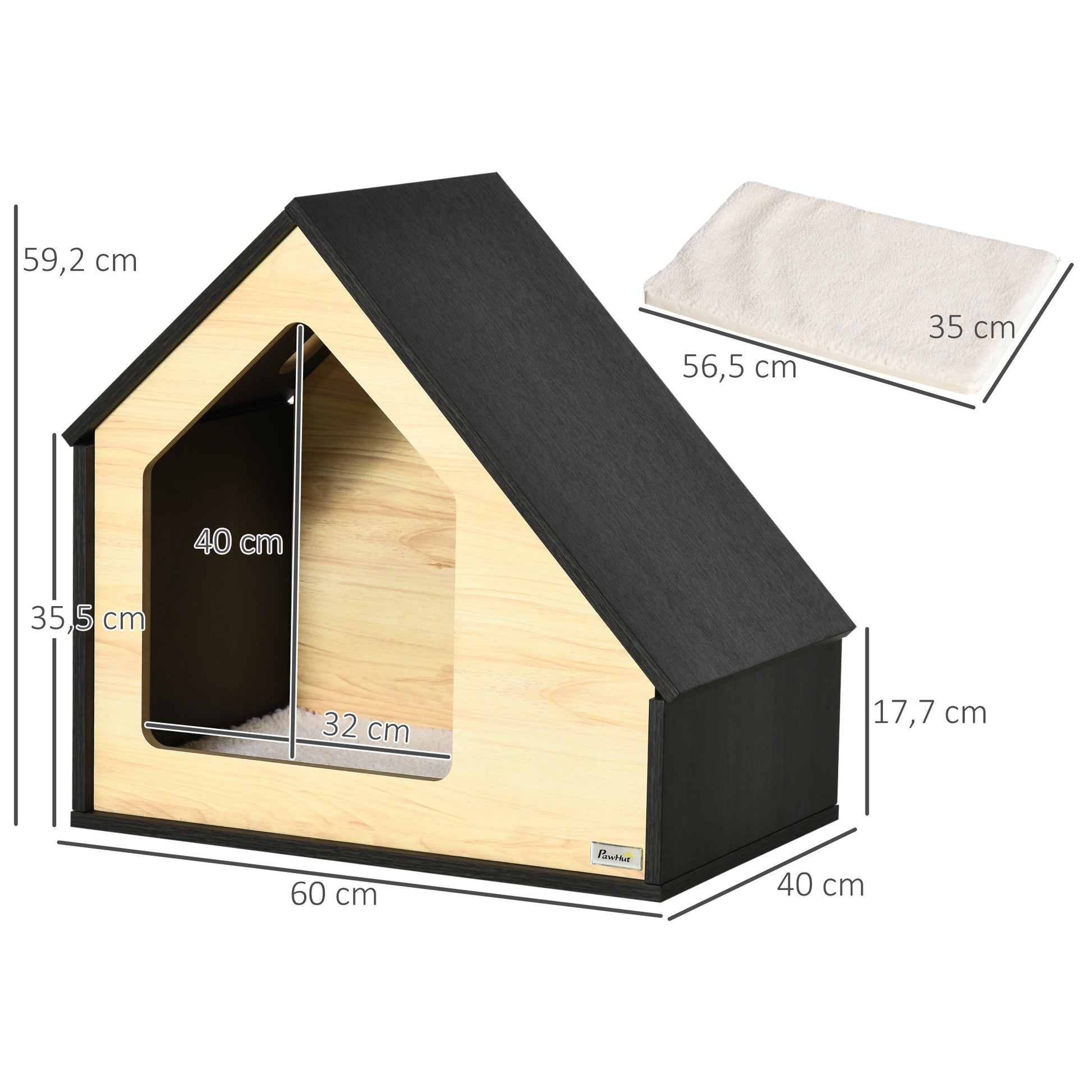 Pawhut Caseta Madera De Perros Interior Con Cojín 3 Ventilaciones 60x40x59,2 Cm_2