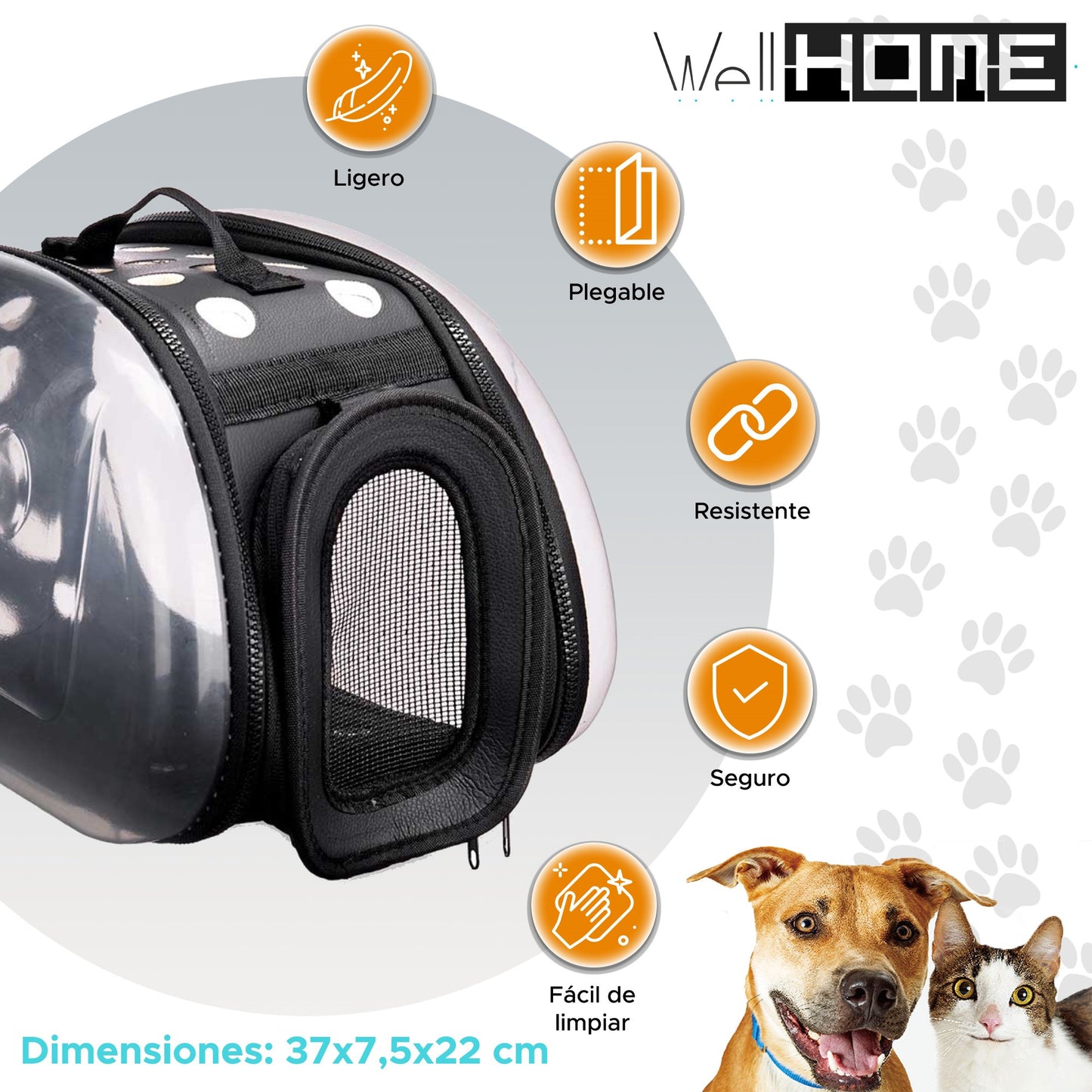 Well Home - Transportín Pequeño Plegable Para Mascotas 37x7,5x22 Color Negro_1