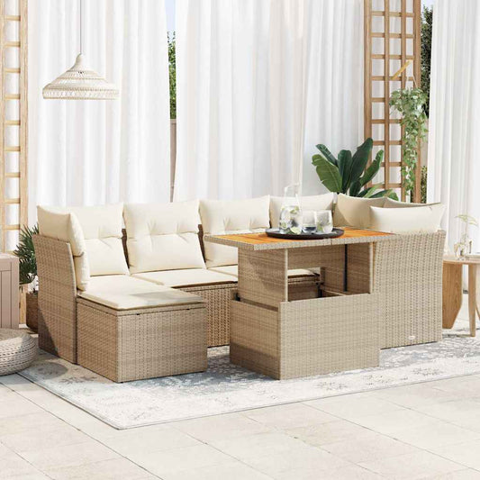 Set Sofás De Jardín 7 Piezas Y Cojines Ratán Sintético Beige / Vetonek_0