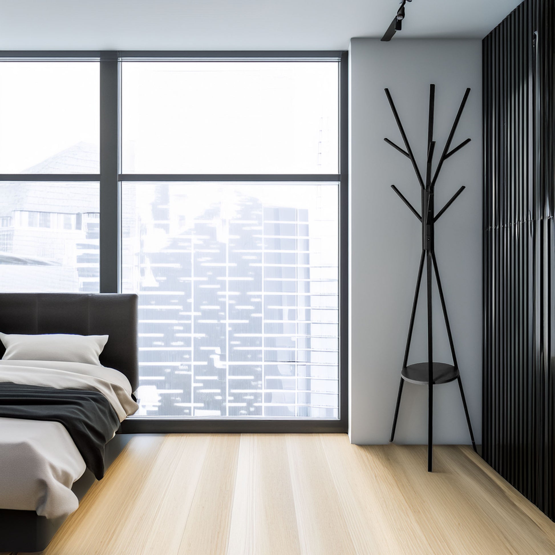 Perchero Madera Y Metal Mdf Negro H.180cm