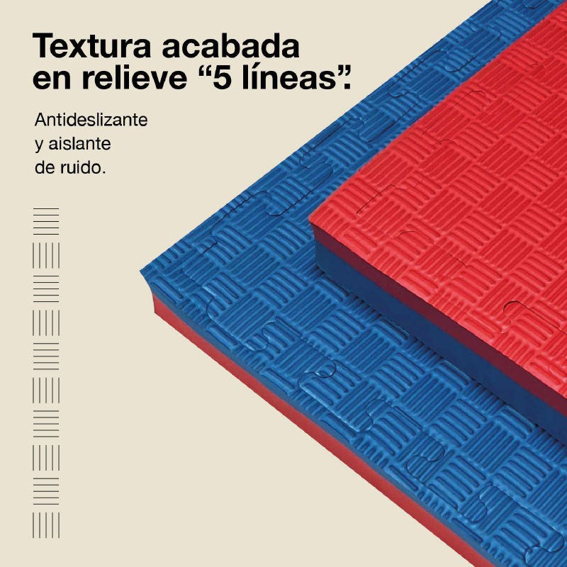 Jowy Tatami Puzzle 4cm 100x100cm, Pack 4 Unidades – Superficie 5 Líneas Azul/rojo_3