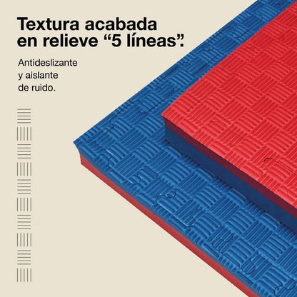 Jowy Tatami Puzzle 4cm 100x100cm, Pack 4 Unidades – Superficie 5 Líneas Azul/rojo_3