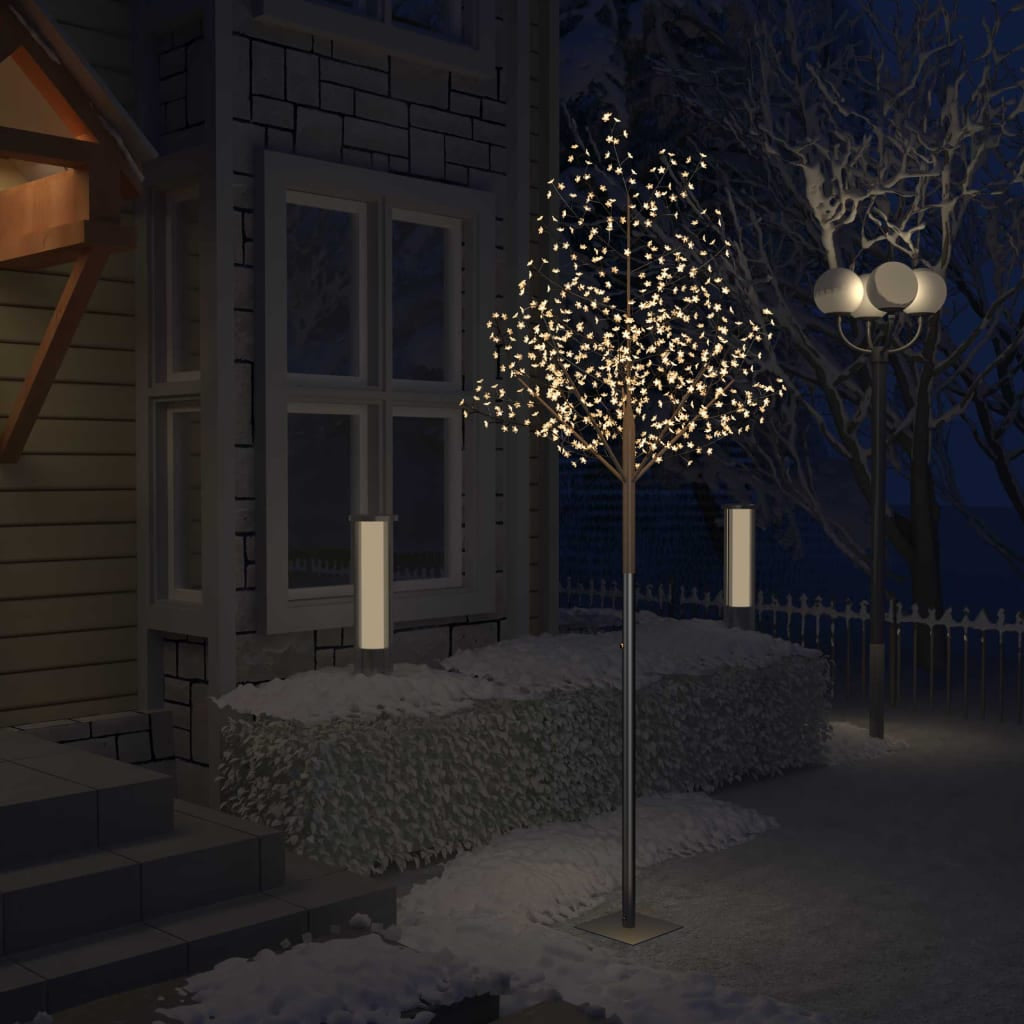 Vidaxl Árbol De Navidad 600 Leds Blanco Cálido Flores De Cerezo 300 Cm_1
