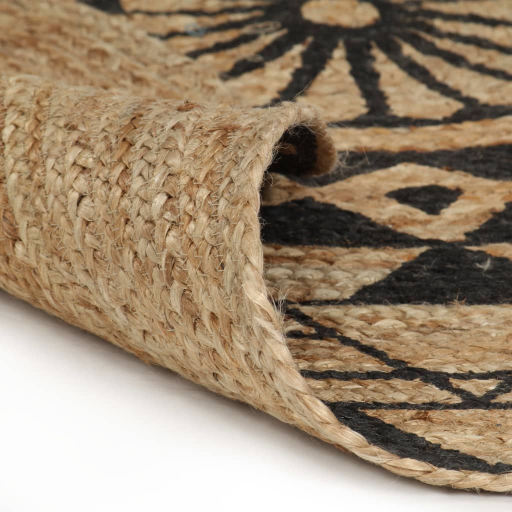 Alfombra De Yute Tejida A Mano Con Estampado Negro 150 Cm / Vetonek_1