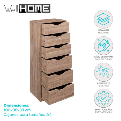 Well Home Torre De Almacenamiento Con 6 Cajones 33x38x100cm
