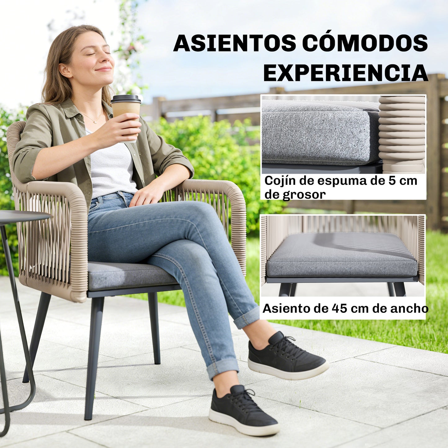 Outsunny Juego De 2 Sillas De Jardín Exterior De Ratán 54x65x80 Cm Gris_5