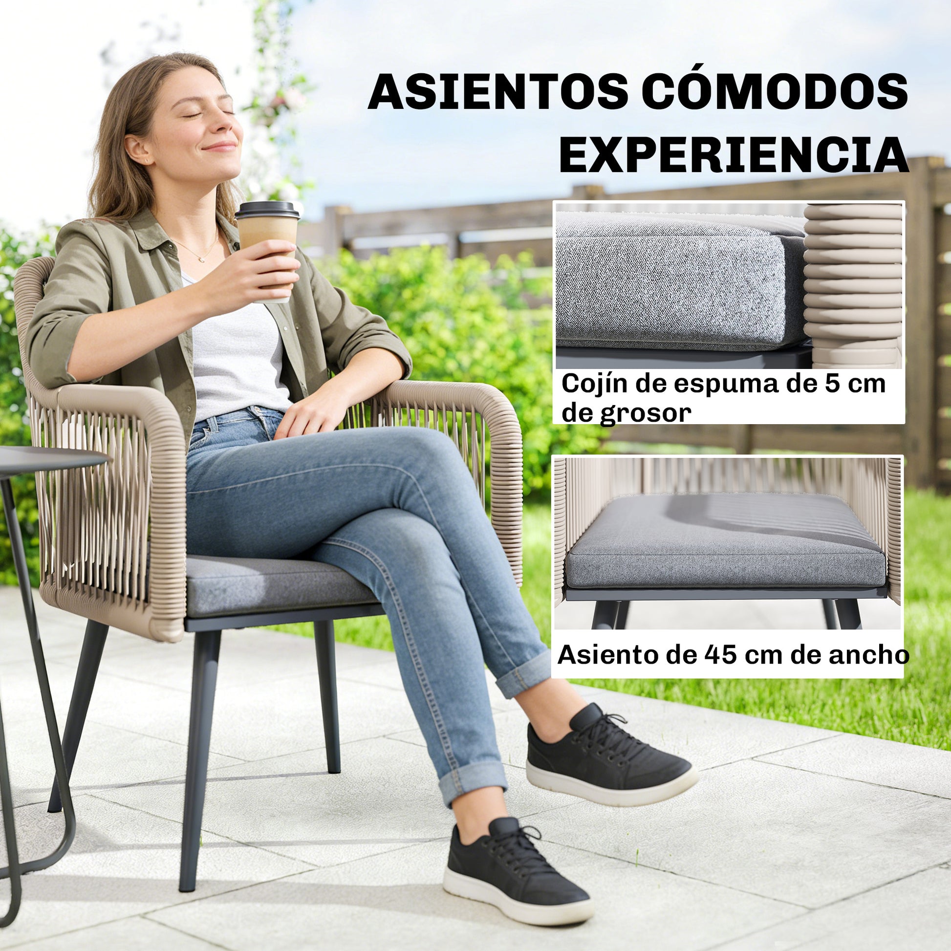 Outsunny Juego De 2 Sillas De Jardín Exterior De Ratán 54x65x80 Cm Gris_5