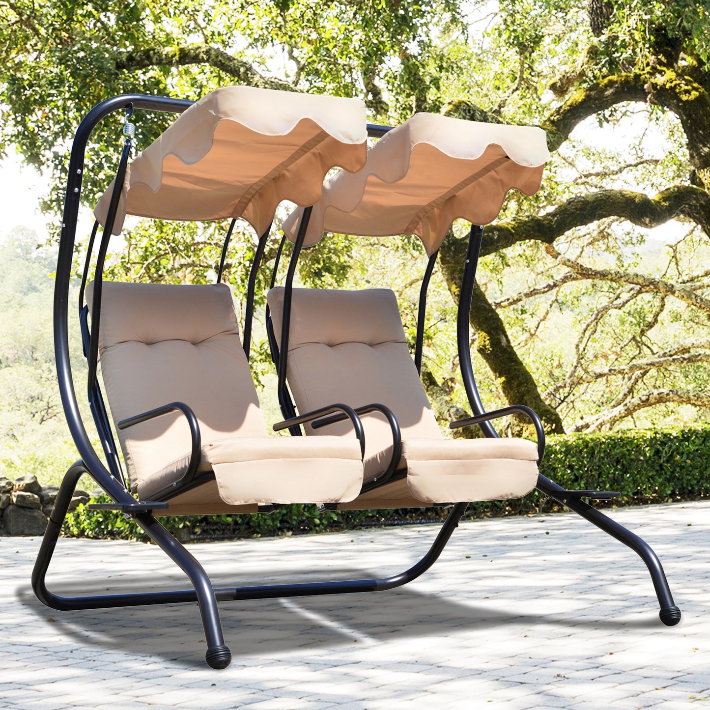 Outsunny Columpio De Jardín De 2 Plazas Con Bandeja 170x136x170 Cm Beige_1