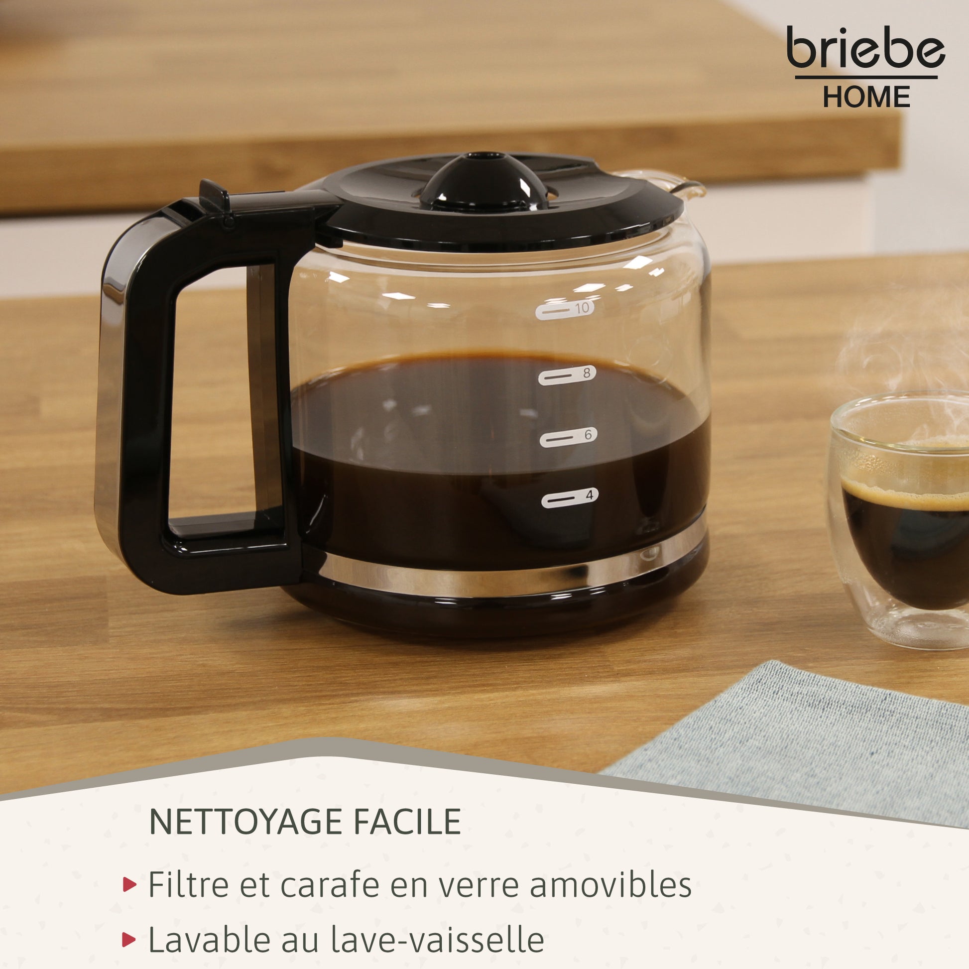 Briebe Cafetera Goteo 10 Tazas Máquina De Café Filtro Reutilizable, Función Mantener Caliente, 1,25 L, Cm1171blk, Negro_4