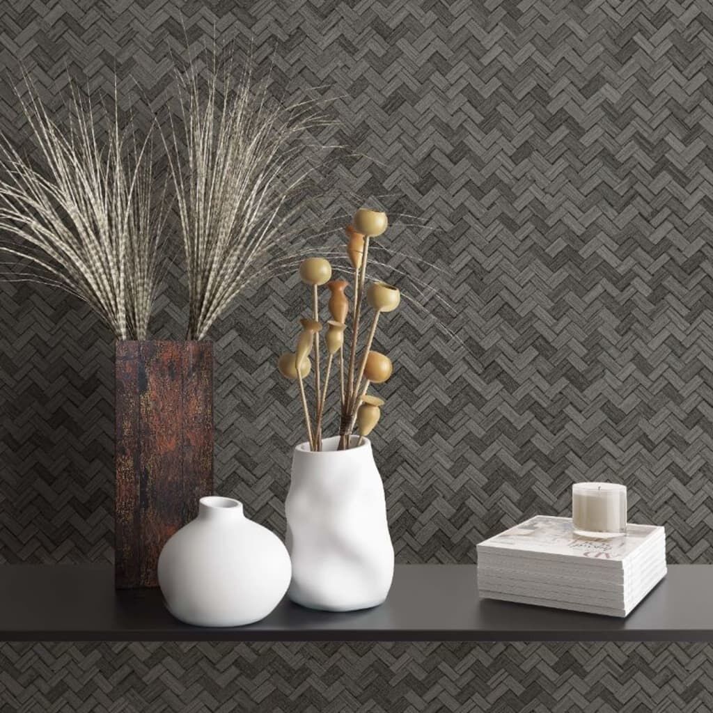 Noordwand Papel Pintado Botanica Rattan Wickerwork Negro Y Gris_1
