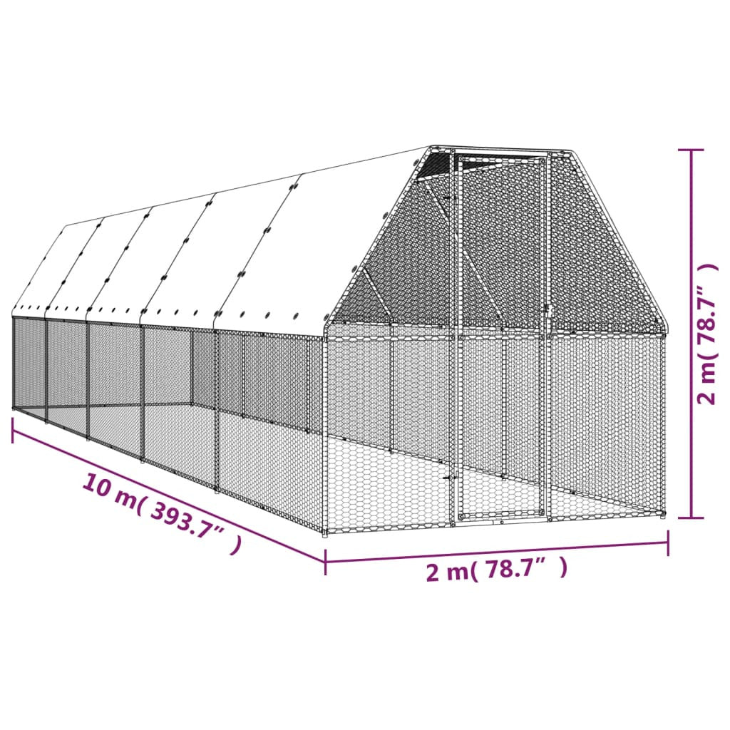 Vidaxl Jaula Gallinero De Acero Galvanizado 2x10x2 M_2