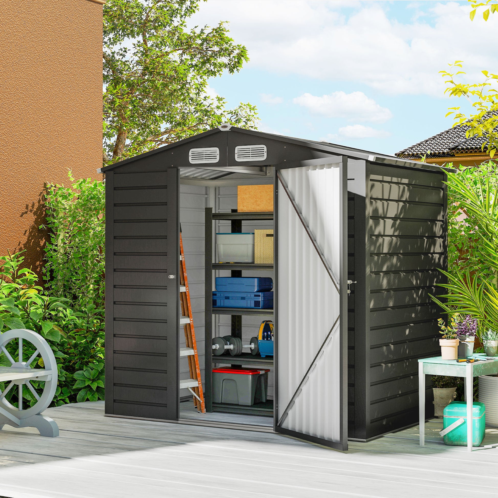 Outsunny Caseta De Jardín 190x131x188 Cm Con 2 Ventilaciones Y Puerta Gris_1