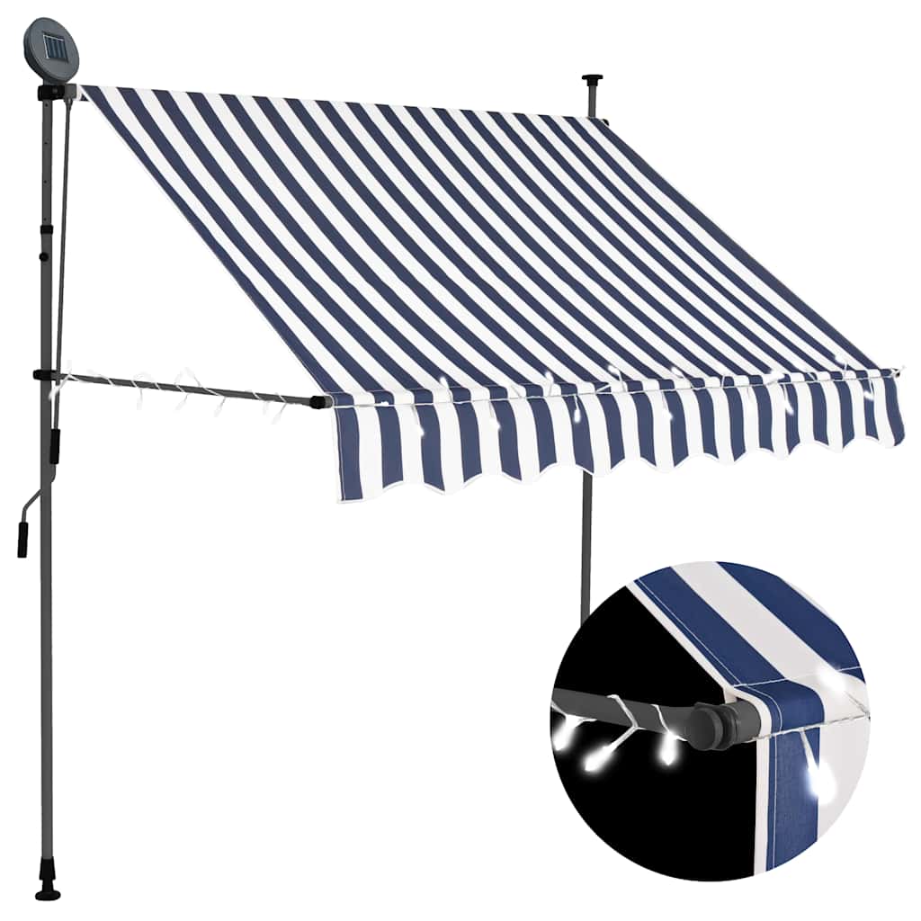 Toldo Manual Retráctil Con Led Azul Y Blanco 200 Cm_1