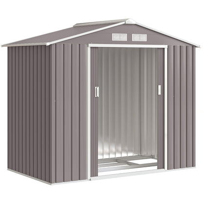 Outsunny Caseta De Jardín 213x130x185 Cm Con 2 Puertas Correderas Y 4 Ventanas_0