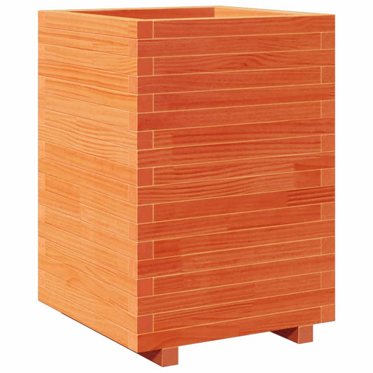 Jardinera Madera Maciza De Pino Marrón Cera 50x50x72,5 Cm_0