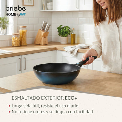 Briebe Wok Inducción Acero Forjado 26cm Antiadherente Sin Pfoa, Apto Todas Cocinas Fabricada En España, Mare, Azul_4