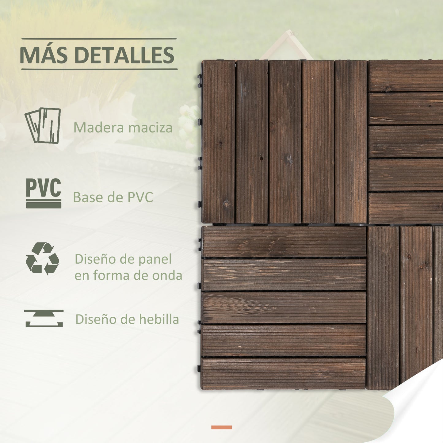 Outsunny Set 27 Baldosas De Madera De Clic 30x30 Cm Área De 2,43m² Marrón Oscuro_3
