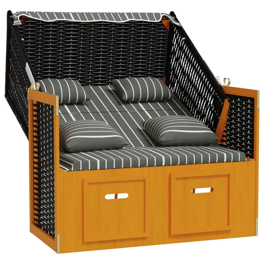 Silla Strandkorb Con Cojines Ratán Sintético Madera Negro Gris_2