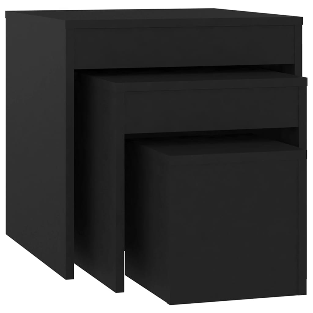 Mesas Apilables 3 Piezas Madera Contrachapada Negro_0