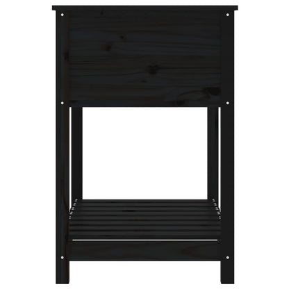 Jardinera Con Estante Madera Maciza De Pino Negro 82,5x54x81 Cm_5