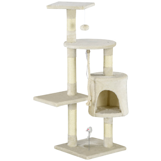 Pawhut Rascador Gato De 4 Pisos 116cm De Altura Árbol Poste Para Arañar Centro_0