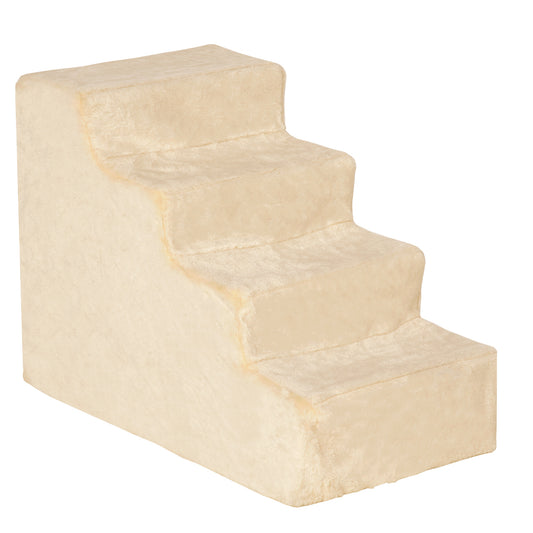 Pawhut Escalera Para Mascotas De 4 Peldaños Con Funda Extraíble 60x35x44cm Beige_0
