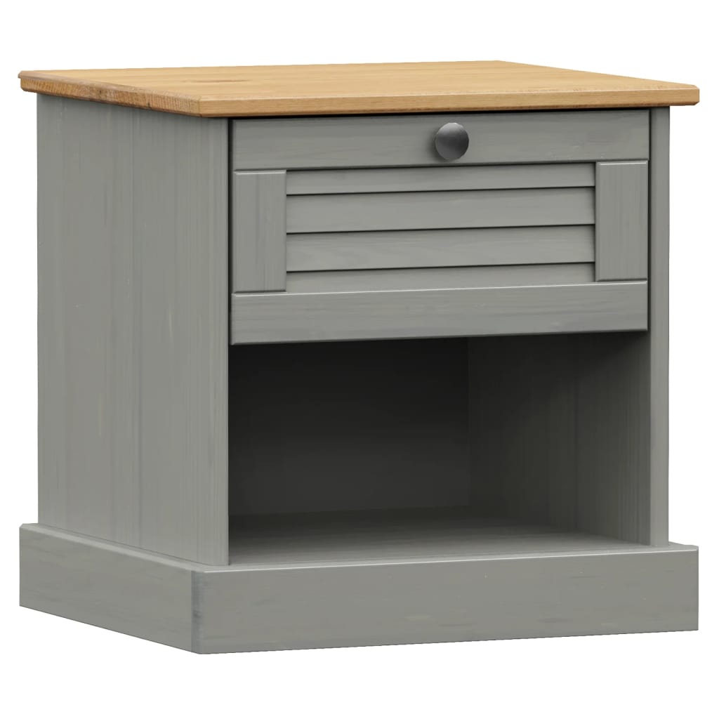 Mesita De Noche Vigo Madera Maciza De Pino Gris 42x35x42 Cm_0