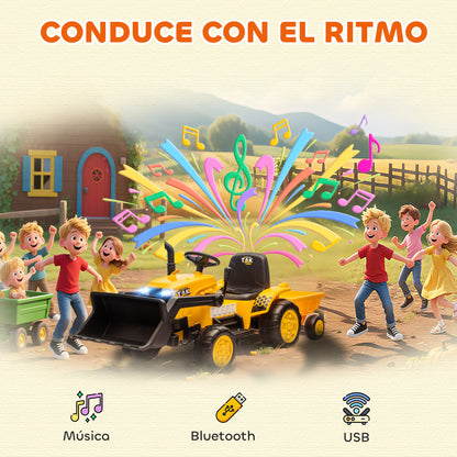 Aiyaplay Tractor Eléctrico Para Niños Con Remolque Desmontable Y Pala Amarillo_4