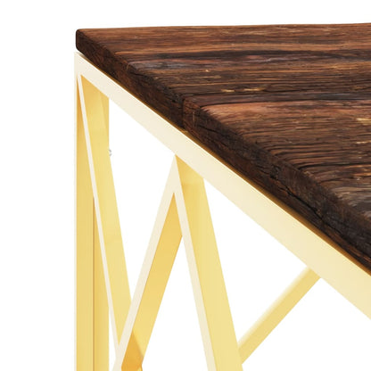 Mesa De Centro Acero Inoxidable Madera Maciza Reciclada Dorada_3