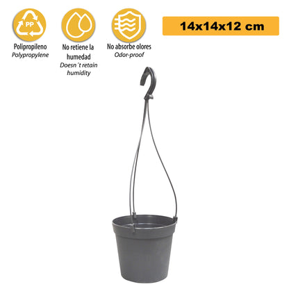 3 Macetas Cilíndricas Ø 14 Cm Con Ganchos, De Polipropileno Gris_2