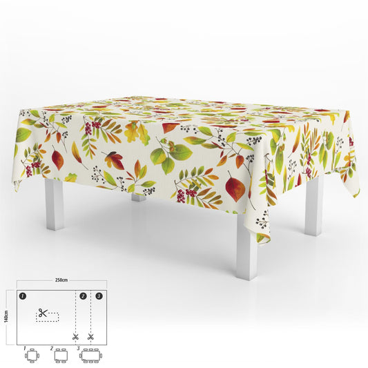 Mantel Hule Rectangular Hojas Otoño Impermeable Antimanchas Pvc 140x250 Cm.  Recortable Uso Interior Y Exterior_0