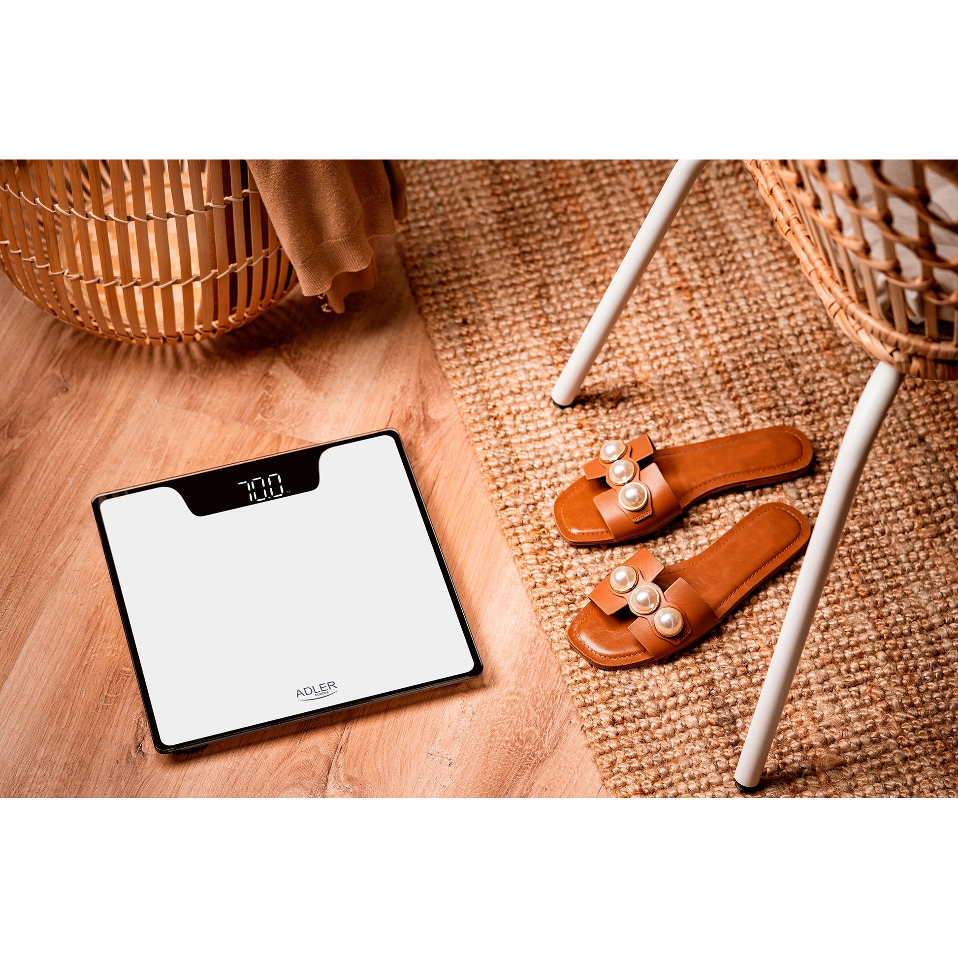 Báscula De Baño Digital Alta Precisión 180kg, Pantalla Led Apagado Automático, Vidrio Templado Adler Ad8174w Blanco_1