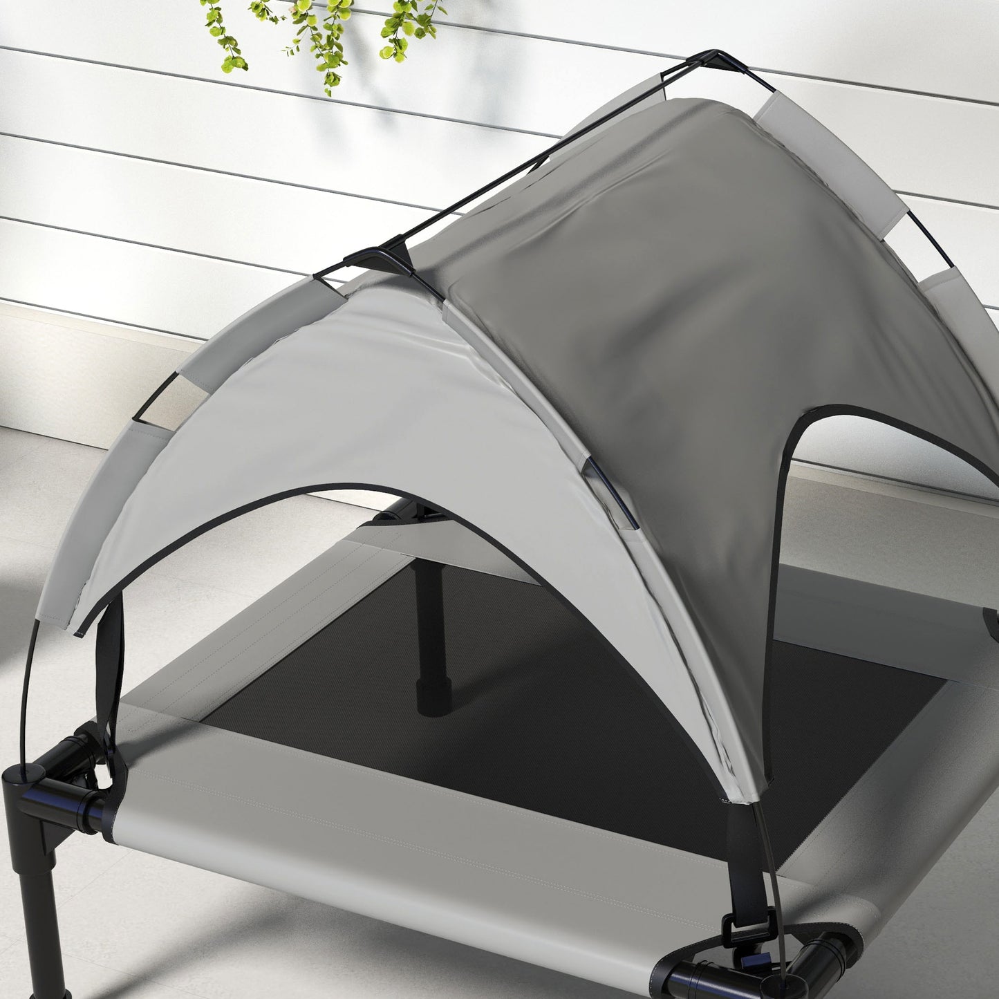 Pawhut Cama Para Perros Elevada Con Toldo Bolsa De Transporte 76x61x69,5 Cm Gris_3