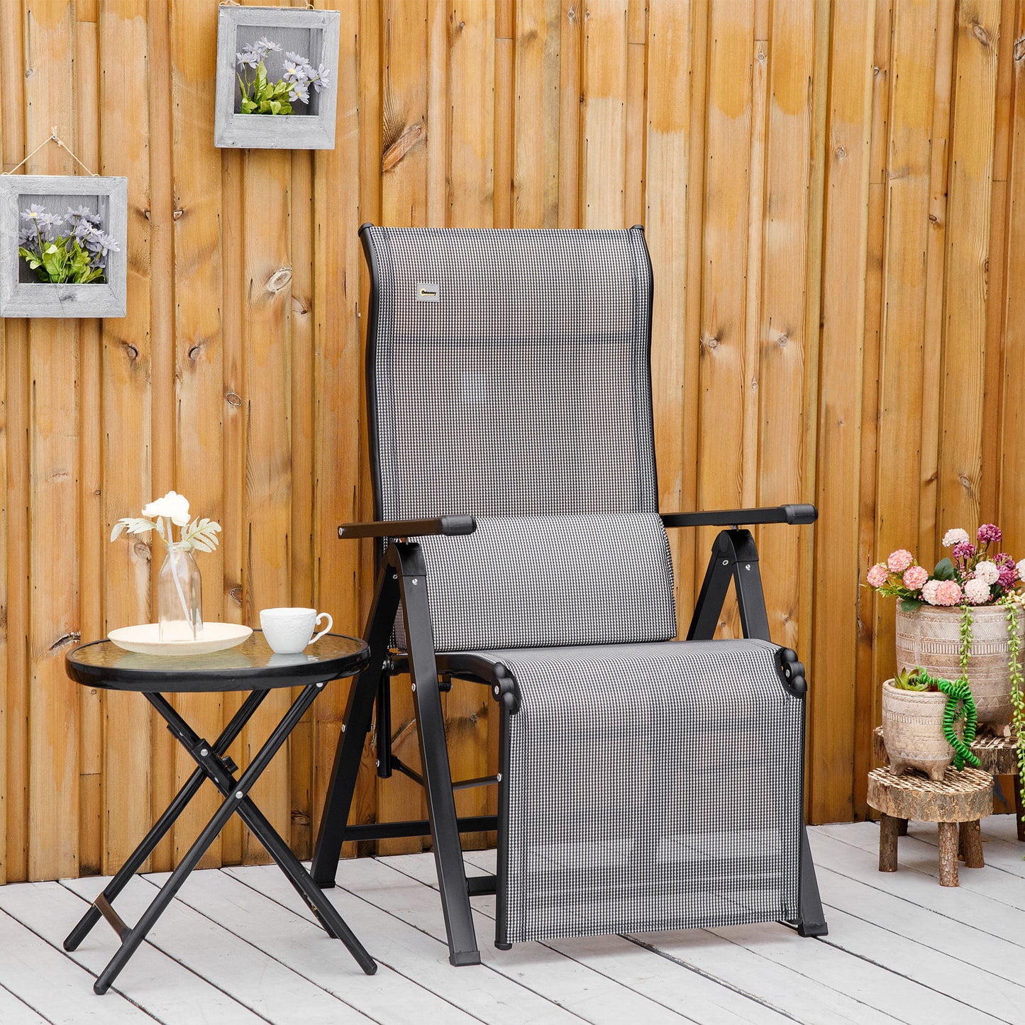Outsunny Tumbona Plegable Con Respaldo Ajustable En 9 Posiciones Cojín Gris_1