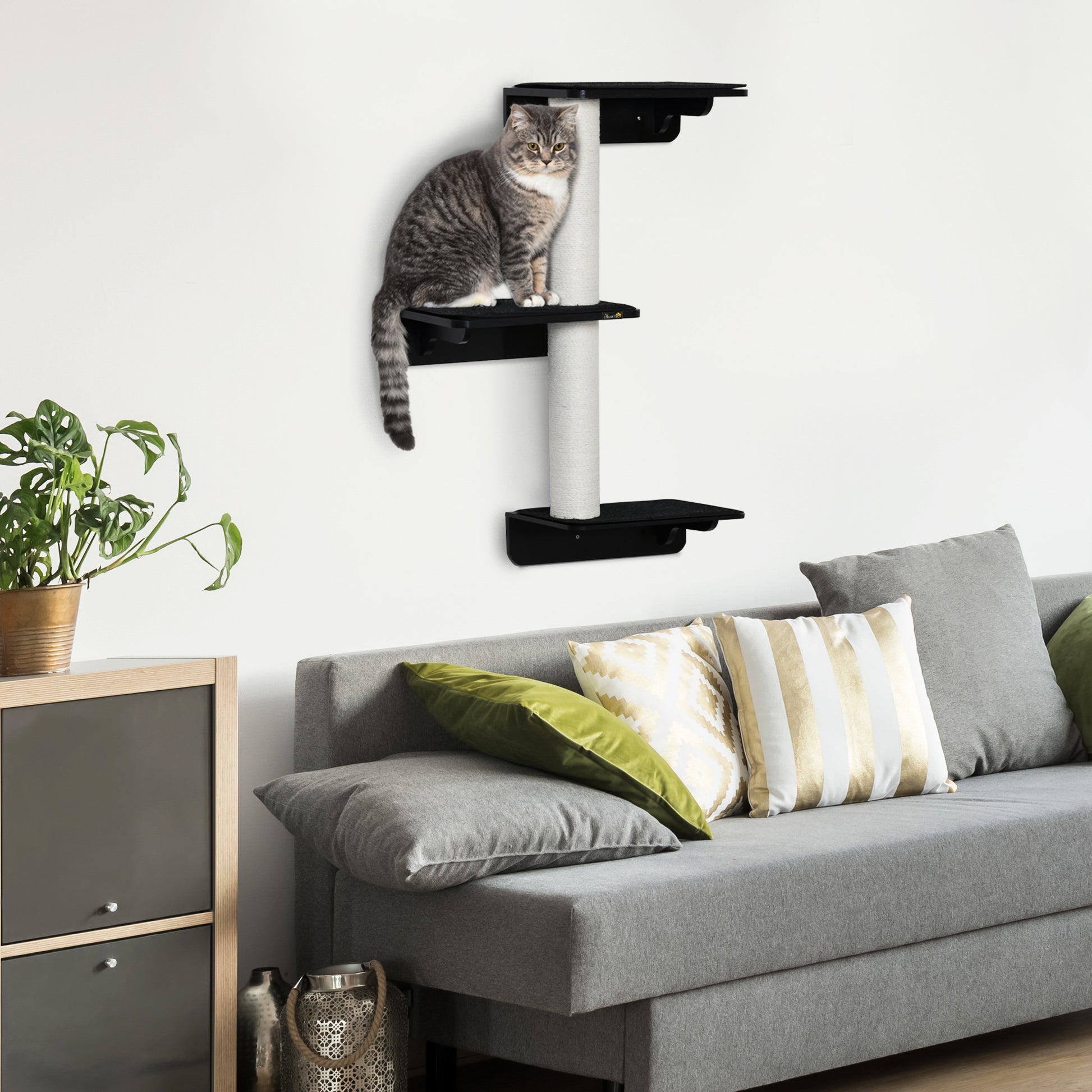 Pawhut Árbol Para Gatos De Pared Con 3 Plataformas Cojín Extraíble 63x28x93,5 Cm_1