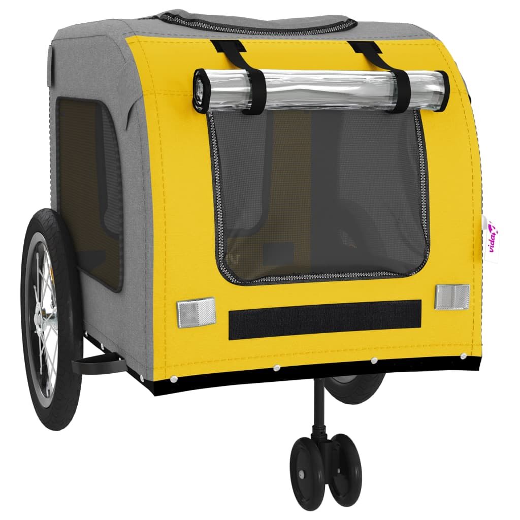 Vidaxl Remolque De Bicicleta Mascotas Hierro Tela Oxford Amarillo Gris_4