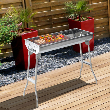 Outsunny Barbacoa Portátil Y Plegable Acero Inoxidable Parrilla 73x33x71cm Plata_1